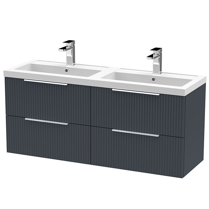 Venice Fluted 1205mm Anthracite 4 Drawer Double Basin Vanity Unit & Chrome Handles Large Image