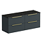 Venice Fluted 1205mm Satin Anthracite Vanity Unit - Wall Hung 4 Drawer Unit with Sparkling Black Worktop & Brushed Brass Handles