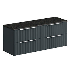 Venice Fluted 1205mm Satin Anthracite Vanity Unit - Wall Hung 4 Drawer Unit with Sparkling Black Worktop & Chrome Handles