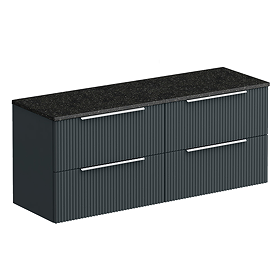 Venice Fluted 1205mm Satin Anthracite Vanity Unit - Wall Hung 4 Drawer Unit with Sparkling Black Worktop & Chrome Handles