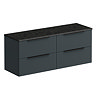 Venice Fluted 1205mm Satin Anthracite Vanity Unit - Wall Hung 4 Drawer Unit with Sparkling Black Worktop & Matt Black Handles