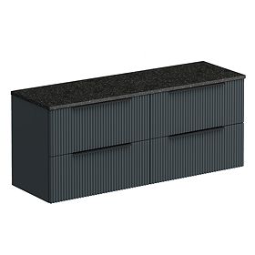 Venice Fluted 1205mm Satin Anthracite Vanity Unit - Wall Hung 4 Drawer Unit with Sparkling Black Worktop & Matt Black Handles