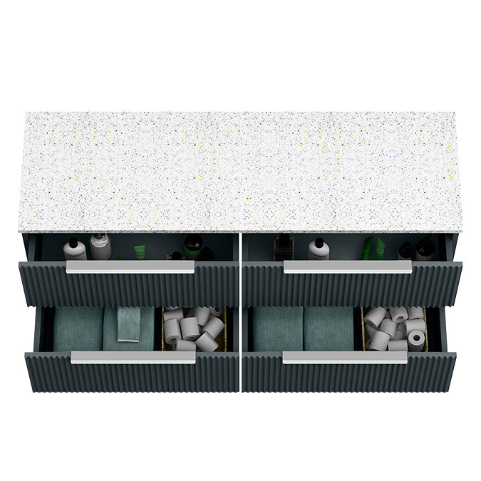 Venice Fluted 1205mm Satin Anthracite Vanity Unit - Wall Hung 4 Drawer Unit with Sparkling White Worktop & Chrome Handles