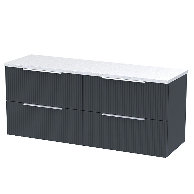 Venice Fluted 1205mm Satin Anthracite Vanity Unit - Wall Hung 4 Drawer Unit with Sparkling White Worktop & Chrome Handles
