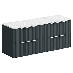 Venice Fluted 1205mm Satin Anthracite Vanity Unit - Wall Hung 4 Drawer Unit with Sparkling White Worktop & Chrome Handles