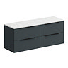 Venice Fluted 1205mm Satin Anthracite Vanity Unit - Wall Hung 4 Drawer Unit with Sparkling White Worktop & Matt Black Handles