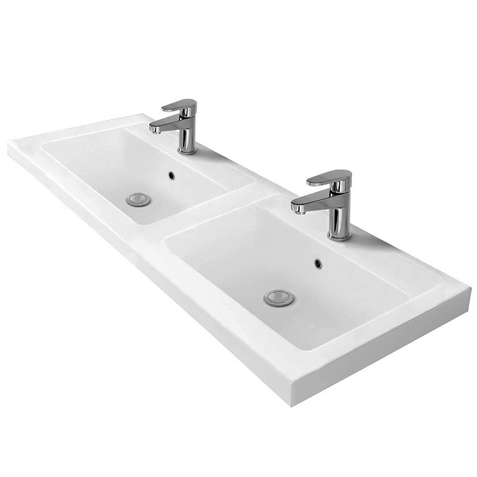 Venice Fluted 1205mm Satin Blue 4 Drawer Double Basin Vanity Unit & Chrome Handles Profile Large Image