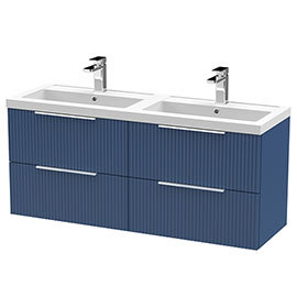 Venice Fluted 1205mm Satin Blue 4 Drawer Double Basin Vanity Unit & Chrome Handles Medium Image