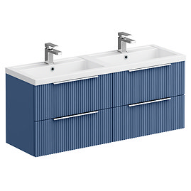 Venice Fluted 1205mm Satin Blue 4 Drawer Double Basin Vanity Unit with Chrome Handles