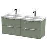 Venice Fluted 1205mm Green Vanity Unit - Wall Hung 4 Drawer Double Basin with Chrome Handles