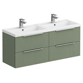Venice Fluted 1205mm Green Vanity Unit - Wall Hung 4 Drawer Double Basin with Chrome Handles