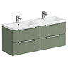 Venice Fluted 1205mm Green Vanity Unit - Wall Hung 4 Drawer Double Basin with Chrome Handles