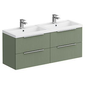 Venice Fluted 1205mm Green Vanity Unit - Wall Hung 4 Drawer Double Basin with Chrome Handles