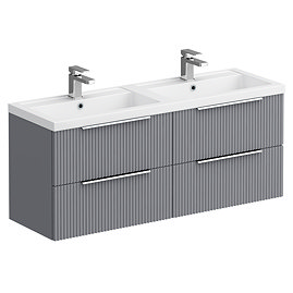 Venice Fluted 1205mm Grey Vanity Unit - Wall Hung 4 Drawer Double Basin with Chrome Handles