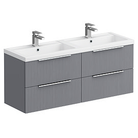 Venice Fluted 1205mm Grey Vanity Unit - Wall Hung 4 Drawer Double Basin with Chrome Handles