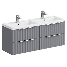 Venice Fluted 1205mm Grey Vanity Unit - Wall Hung 4 Drawer Double Basin with Chrome Handles