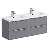 Venice Fluted 1205mm Grey Vanity Unit - Wall Hung 4 Drawer Double Basin with Chrome Handles