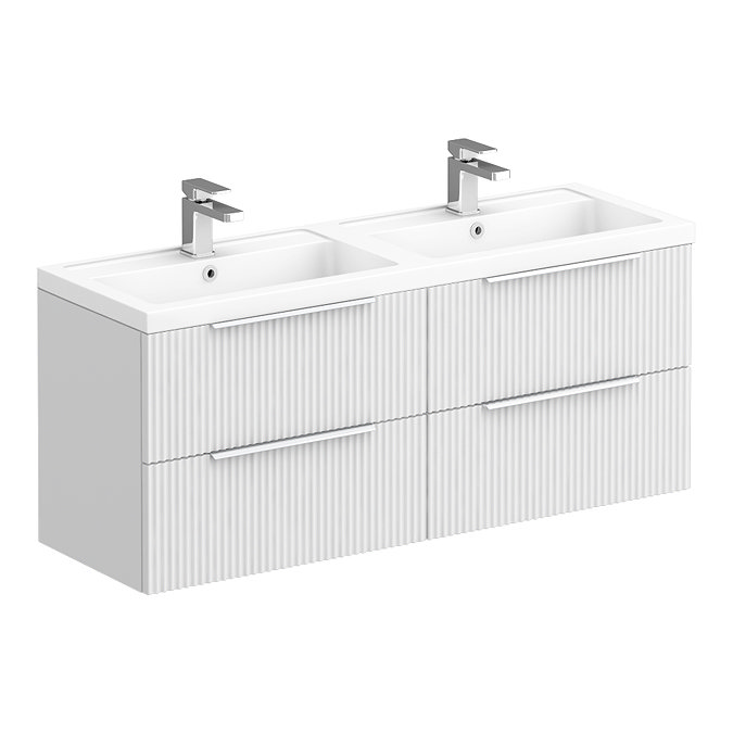 Venice Fluted 1205mm Satin White 4-Drawer Double Basin Vanity Unit with Chrome Handles