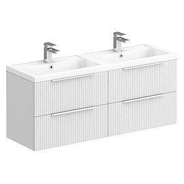 Venice Fluted 1205mm White Vanity Unit - Wall Hung 4 Drawer Double Basin with Chrome Handles