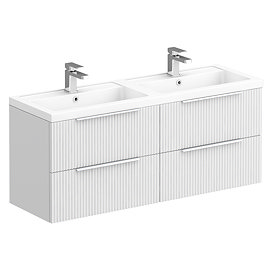 Venice Fluted 1205mm White Vanity Unit - Wall Hung 4 Drawer Double Basin with Chrome Handles
