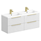 Venice Fluted 1205mm White Vanity Unit - Wall Hung 4 Drawer Double Basin with Brushed Brass Handles