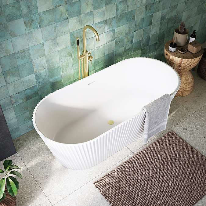 Venice Fluted 1700 x 790mm Double Ended Freestanding Bath Gloss White with Waste