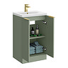 Venice Fluted 500mm Green Vanity Unit - Floor Standing 2 Door Unit with Brushed Brass Handles