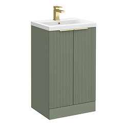 Venice Fluted 500mm Green Vanity Unit - Floor Standing 2 Door Unit with Brushed Brass Handles