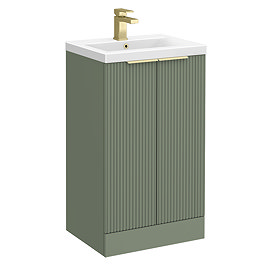 Venice Fluted 500mm Green Vanity Unit - Floor Standing 2 Door Unit with Brushed Brass Handles
