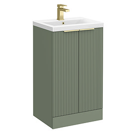Venice Fluted 500mm Green Vanity Unit - Floor Standing 2 Door Unit with Brushed Brass Handles