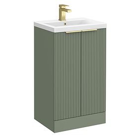 Venice Fluted 500mm Green Vanity Unit - Floor Standing 2 Door Unit with Brushed Brass Handles