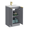 Venice Fluted 500mm Grey Vanity Unit - Floor Standing 2 Door Unit with Brushed Brass Handles
