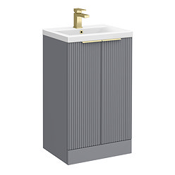 Venice Fluted 500mm Grey Vanity Unit - Floor Standing 2 Door Unit with Brushed Brass Handles