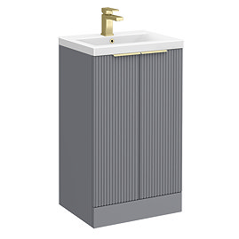 Venice Fluted 500mm Grey Vanity Unit - Floor Standing 2 Door Unit with Brushed Brass Handles