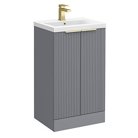 Venice Fluted 500mm Grey Vanity Unit - Floor Standing 2 Door Unit with Brushed Brass Handles