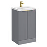 Venice Fluted 500mm Grey Vanity Unit - Floor Standing 2 Door Unit with Brushed Brass Handles