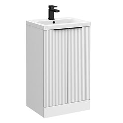 Venice Fluted 500mm White Vanity Unit - Floor Standing 2 Door Unit with Matt Black Handles