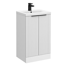Venice Fluted 500mm White Vanity Unit - Floor Standing 2 Door Unit with Matt Black Handles