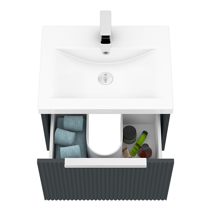 Venice Fluted 500mm Anthracite Vanity Unit - Wall Hung Single Drawer Unit with Chrome Handle