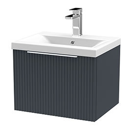 Venice Fluted 500mm Anthracite Single Drawer Wall Hung Vanity Unit with Chrome Handle Medium Image