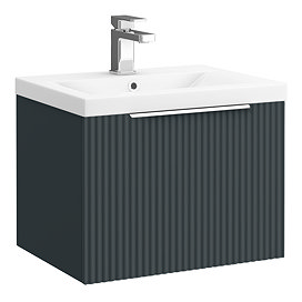 Venice Fluted 500mm Anthracite Vanity Unit - Wall Hung Single Drawer Unit with Chrome Handle
