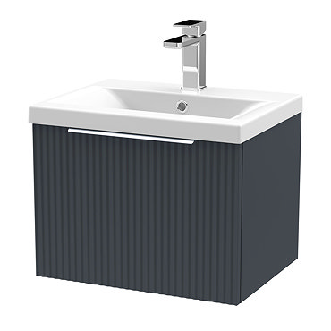 Venice Fluted 500mm Anthracite Single Drawer Wall Hung Vanity Unit with Chrome Handle  Profile Large