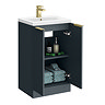 Venice Fluted 500mm Anthracite Vanity Unit - Floor Standing 2 Door Unit with Brushed Brass Handles