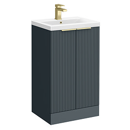 Venice Fluted 500mm Anthracite Vanity Unit - Floor Standing 2 Door Unit with Brushed Brass Handles