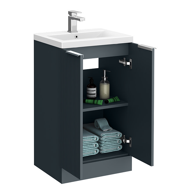 Venice Fluted 500mm Anthracite Vanity Unit - Floor Standing 2 Door Unit with Chrome Handles