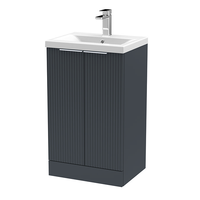 Venice Fluted 500mm Anthracite Vanity Unit - Floor Standing 2 Door Unit with Chrome Handles