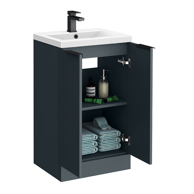 Venice Fluted 500mm Anthracite Vanity Unit - Floor Standing 2 Door Unit with Matt Black Handles