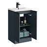 Venice Fluted 500mm Anthracite Vanity Unit - Floor Standing 2 Door Unit with Matt Black Handles