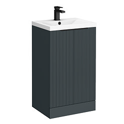 Venice Fluted 500mm Anthracite Vanity Unit - Floor Standing 2 Door Unit with Matt Black Handles