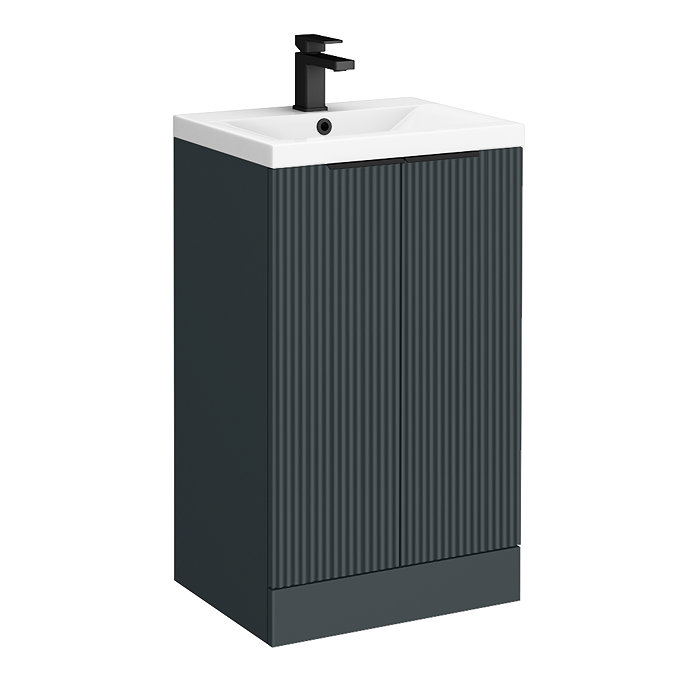 Venice Fluted 500mm Anthracite Vanity Unit - Floor Standing 2 Door Unit with Matt Black Handles